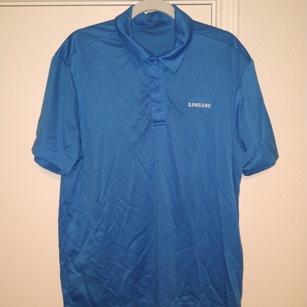 Port Authority Samsung Blue Short Sleeve Polo Shirt Men's sz Large.